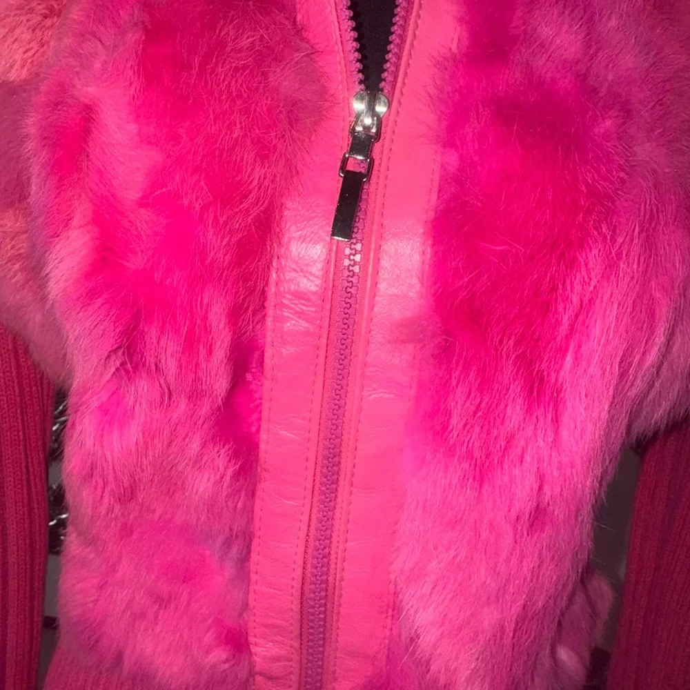 Vintage Jennyfer J Pink Rabbit Fur & Knit Zip-Up Jacket - Picture 3 of 6